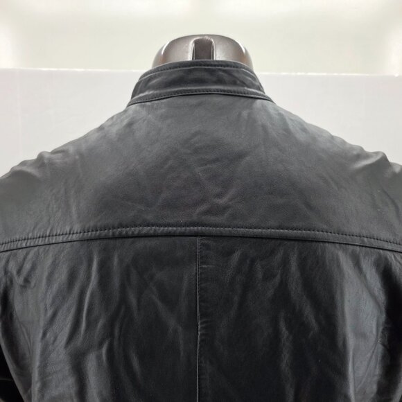 Lucky Brand Black Leather  Biker Jacket Large  Style 7M30808  Cafe Racer - Picture 4 of 14